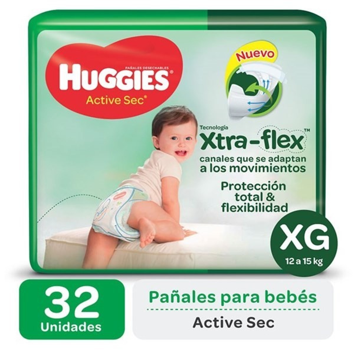 Huggies Active Sec Xtra Flex Xg X 32 Un